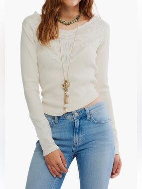 Free People Butterfly Lace Trim Top, Size MEDIUM
